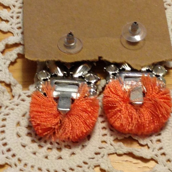 Plunder Earrings - Women's Jewelry Plunder  rhinestone earrings, orange fringe - Picture 3 of 5
